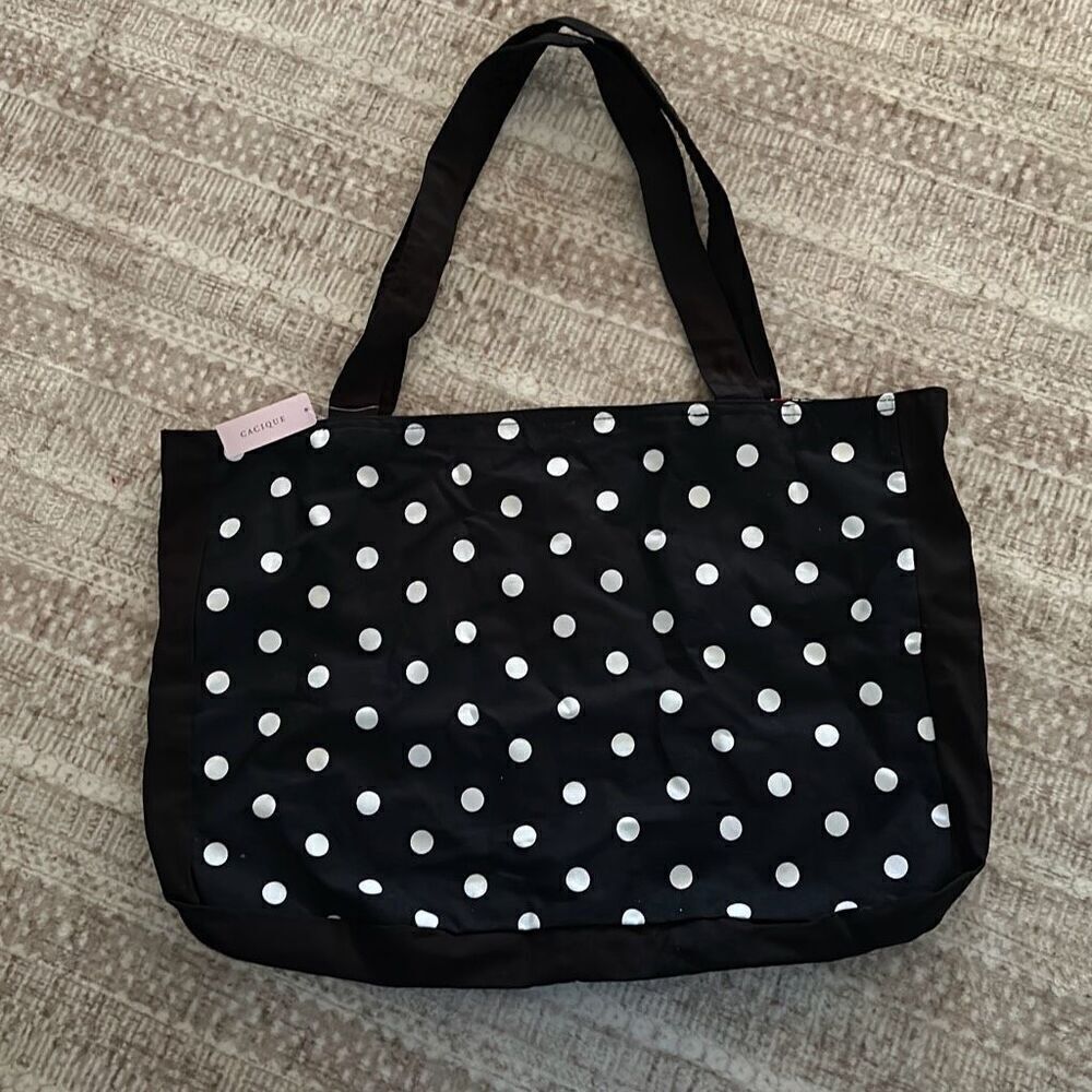 Cacique Black and white polka dot canvas bag NWT